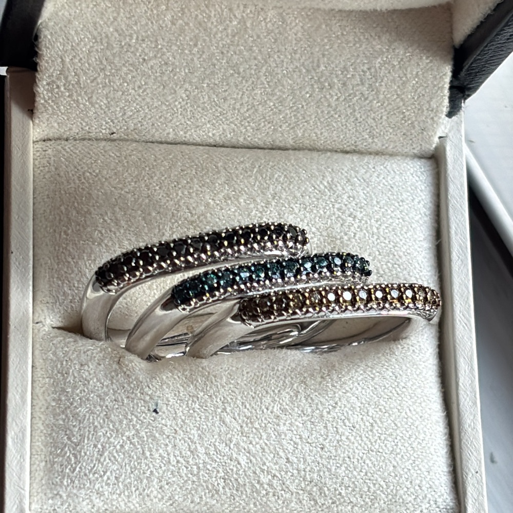 Unique Stackable Square Diamond Sterling Silver R… - image 3